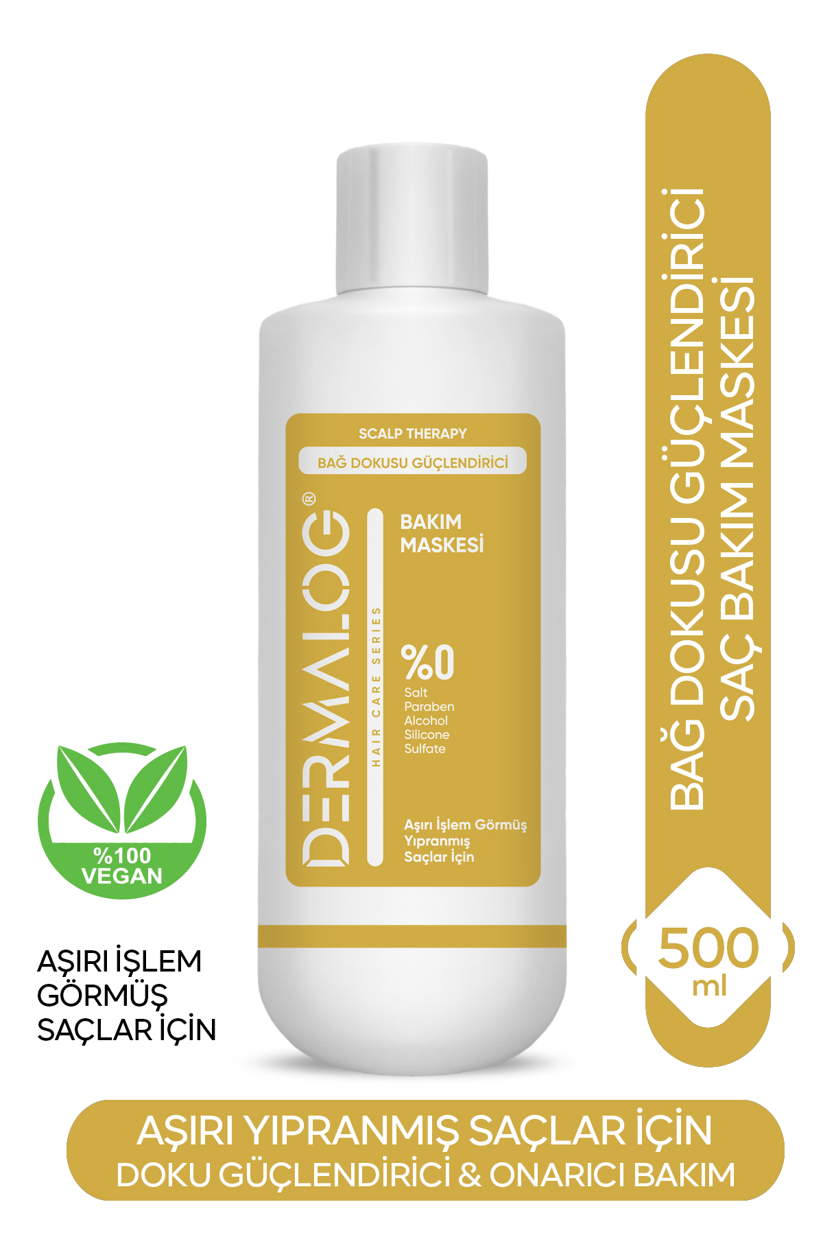 DERMALOG Yanmış Yıpranmış Saçlar Için Pürüzsüzleştirici & Onarıcı Bağ Dokusu Güçlendirici Saç Maskesi 500 ml